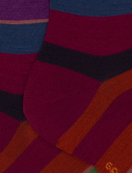 Women's long fuchsia wool socks with multicoloured stripes - Socks | Gallo 1927 - Official Online Shop
