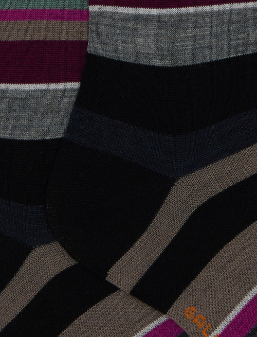 Women's long black wool socks with multicoloured stripes - Socks | Gallo 1927 - Official Online Shop