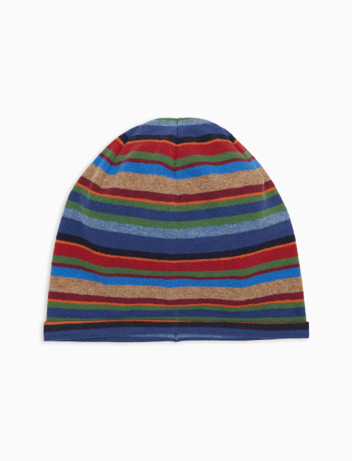 Unisex blue fleece beanie with multicoloured stripes - Copricapo | Gallo 1927 - Official Online Shop