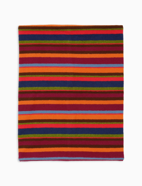 Kids' multi-use fuchsia fleece neck warmer with multicoloured stripes - Scarves | Gallo 1927 - Official Online Shop