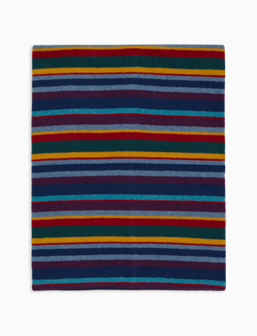 Kids' multi-use blue fleece neck warmer with multicoloured stripes - Accessories | Gallo 1927 - Official Online Shop
