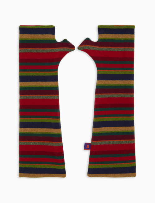 Women's red fleece fingerless gloves with multicoloured stripes - Other | Gallo 1927 - Official Online Shop