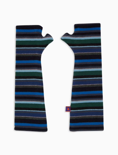 Women's blue fleece fingerless gloves with multicoloured stripes - Other | Gallo 1927 - Official Online Shop