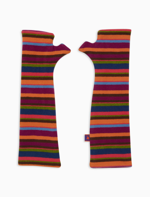 Women's fuchsia fleece fingerless gloves with multicoloured stripes - Other | Gallo 1927 - Official Online Shop