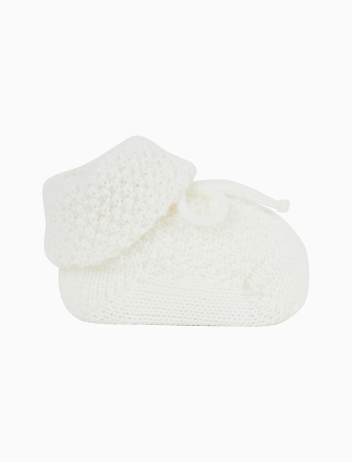 Kids' plain white rice-stitched wool booty socks - Kid | Gallo 1927 - Official Online Shop