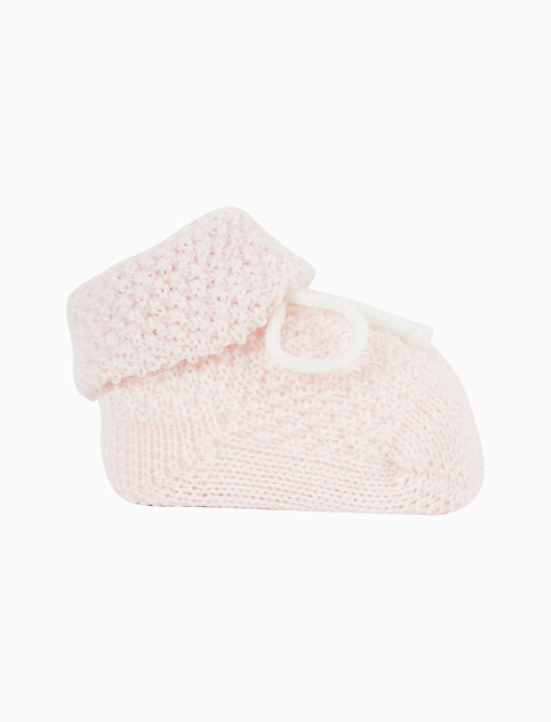 Kids' plain light pink rice-stitched wool booty socks - Booties | Gallo 1927 - Official Online Shop