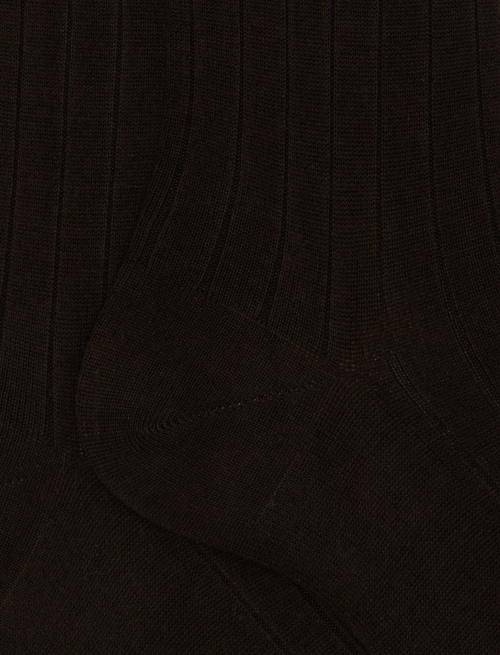 Men's long ribbed plain brown cotton socks - Long | Gallo 1927 - Official Online Shop