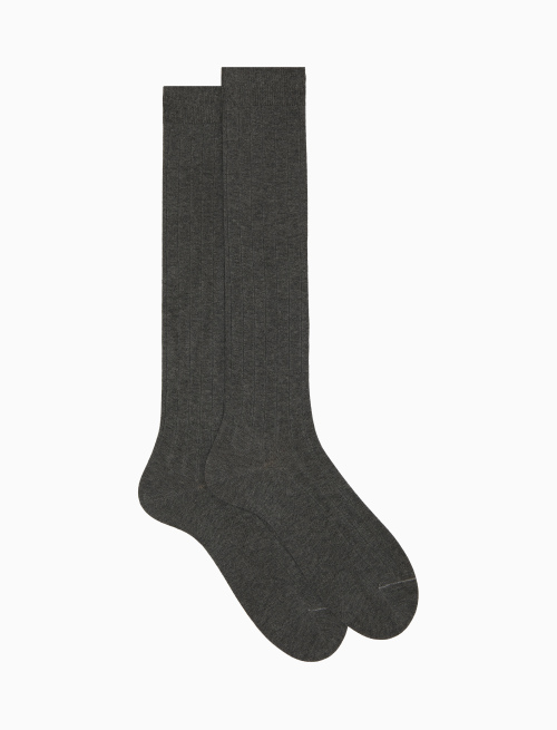 Men's long ribbed plain grey cotton socks - Long | Gallo 1927 - Official Online Shop