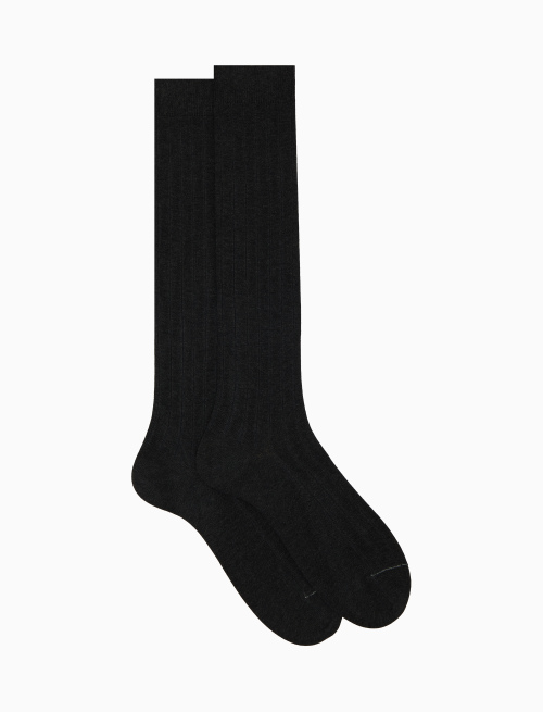 Men's long ribbed plain grey cotton socks - Long | Gallo 1927 - Official Online Shop