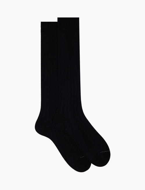Men's long ribbed plain blue socks in Island Cotton - The Classics | Gallo 1927 - Official Online Shop