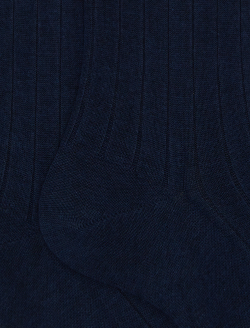 Men's long ribbed plain blue cotton socks - Man | Gallo 1927 - Official Online Shop
