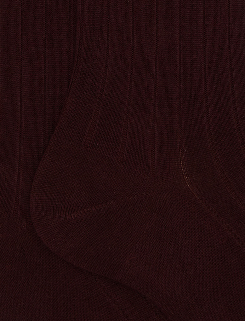 Men's long ribbed plain burgundy cotton socks - Long | Gallo 1927 - Official Online Shop