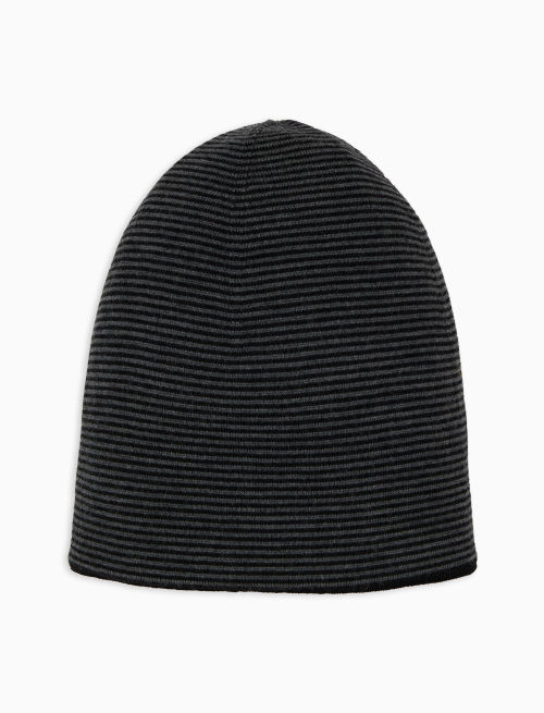 Men's black virgin wool beanie with Windsor stripes - Accessories | Gallo 1927 - Official Online Shop
