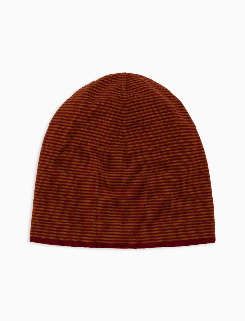 Men's burgundy virgin wool beanie with Windsor stripes - Accessories | Gallo 1927 - Official Online Shop