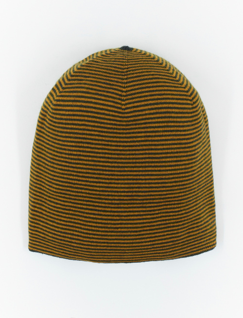 Men's loden green virgin wool beanie with Windsor stripes - Accessories | Gallo 1927 - Official Online Shop
