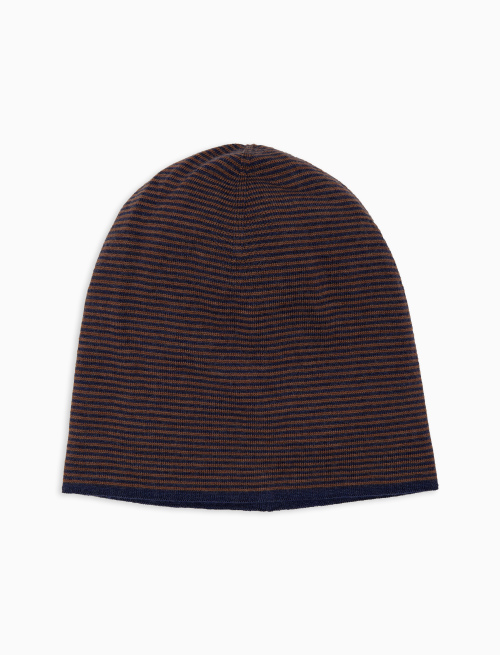 Men's blue virgin wool beanie with Windsor stripes - Windsor | Gallo 1927 - Official Online Shop