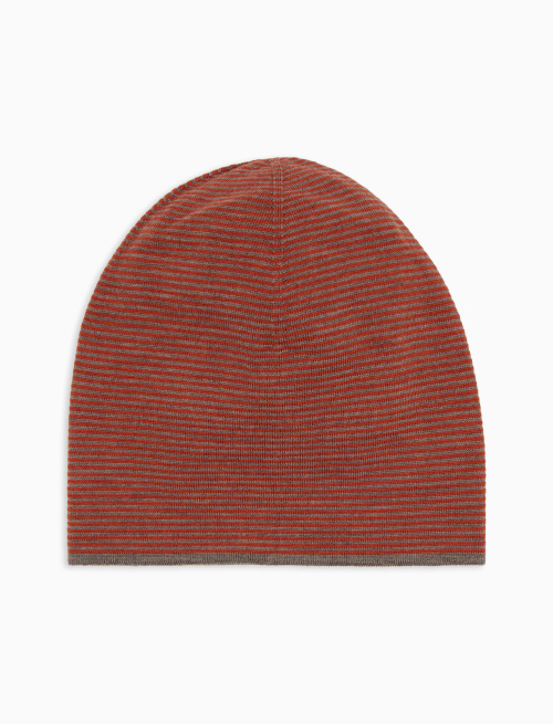 Men's beige virgin wool beanie with Windsor stripes - Windsor | Gallo 1927 - Official Online Shop