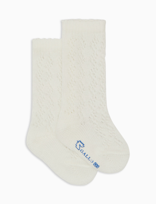 Kids' long plain milk white cotton socks with openwork - Long | Gallo 1927 - Official Online Shop