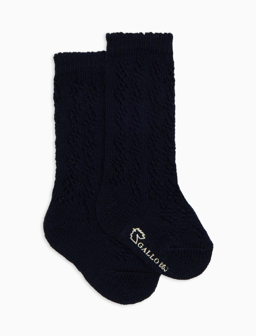 Kids' long plain blue cotton socks with openwork - Long | Gallo 1927 - Official Online Shop