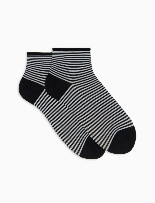 Women's super short black socks in ultra-light cotton with Windsor stripes and rolled cuff - Windsor | Gallo 1927 - Official Online Shop