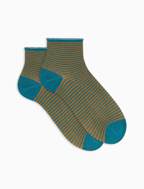 Women's super short cotton socks with Windsor stripes and rolled light blue cuff - Windsor | Gallo 1927 - Official Online Shop