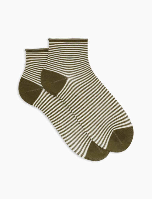 Women's super short cotton socks with Windsor stripes and rolled green cuff - Super short | Gallo 1927 - Official Online Shop