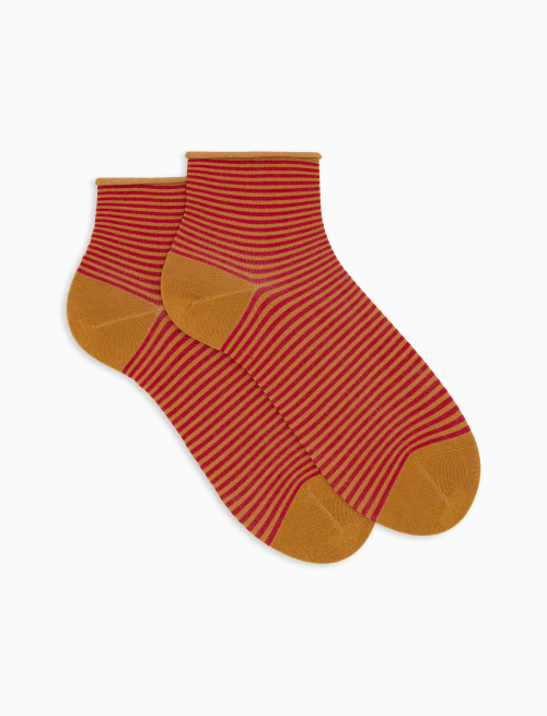 Women's super short cotton socks with Windsor stripes and rolled yellow cuff - Super short | Gallo 1927 - Official Online Shop