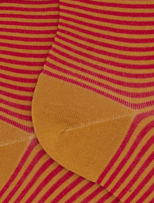Women's super short cotton socks with Windsor stripes and rolled yellow cuff - Super short | Gallo 1927 - Official Online Shop