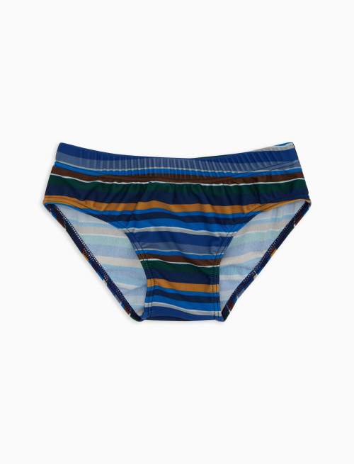 Kids' blue swimming briefs with multicoloured stripes - Beachwear | Gallo 1927 - Official Online Shop