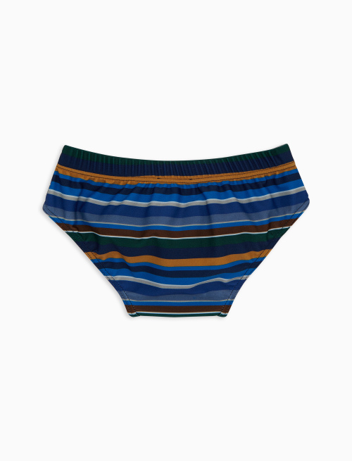 Kids' blue swimming briefs with multicoloured stripes - Beachwear | Gallo 1927 - Official Online Shop