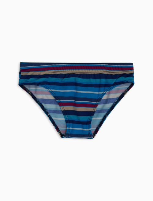 Kids' royal blue polyamide swimming briefs with multicoloured stripes - Beachwear | Gallo 1927 - Official Online Shop
