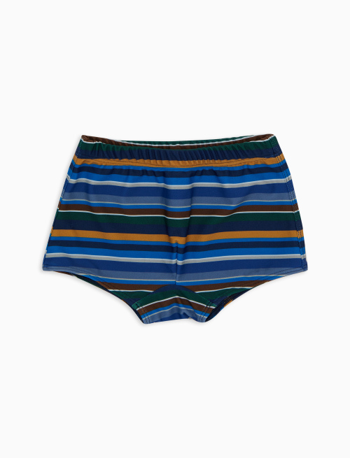 Kids' blue close-fit swimming trunks with multicoloured stripes - Beachwear | Gallo 1927 - Official Online Shop