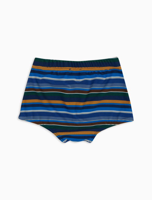 Kids' blue close-fit swimming trunks with multicoloured stripes - Beachwear | Gallo 1927 - Official Online Shop