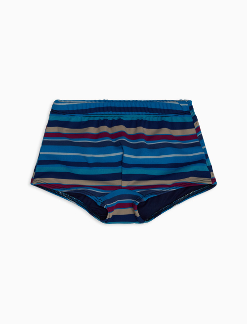 Kids' royal blue polyamide swimming shorts with multicoloured stripes - Cannes | Gallo 1927 - Official Online Shop