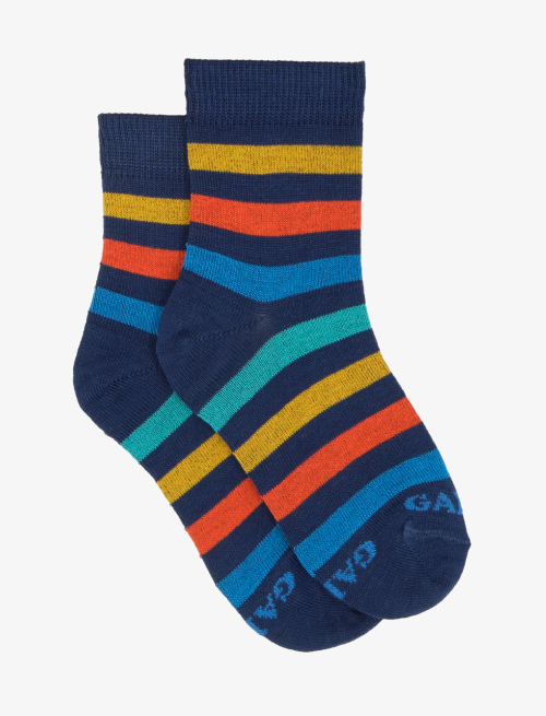 Kids' super short royal blue light cotton socks with even stripes - Kid | Gallo 1927 - Official Online Shop