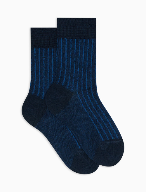Kids' short ocean blue cotton socks with twin-rib pattern - Twin rib | Gallo 1927 - Official Online Shop
