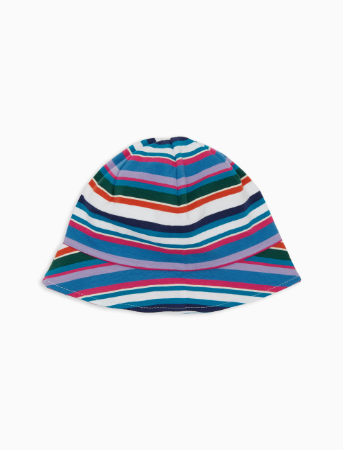 Kids' white cotton brimmed cloche hat with multicoloured stripes - Kid | Gallo 1927 - Official Online Shop