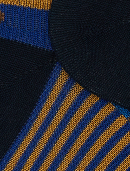 Men's blue cotton sneaker socks with multicoloured stripes and Windsor stripes - Man | Gallo 1927 - Official Online Shop