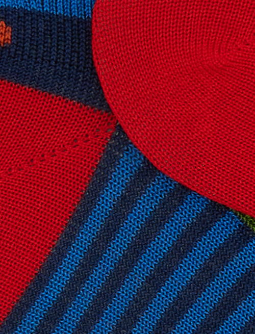 Men's blue cotton sneaker socks with multicoloured stripes and Windsor stripes - Man | Gallo 1927 - Official Online Shop