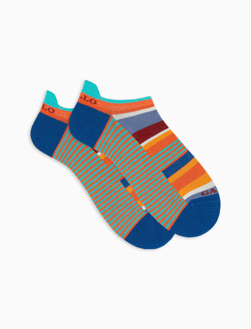 Men's rosso aragosta light cotton sneaker socks with multicoloured and Windsor stripes - Taormina | Gallo 1927 - Official Online Shop