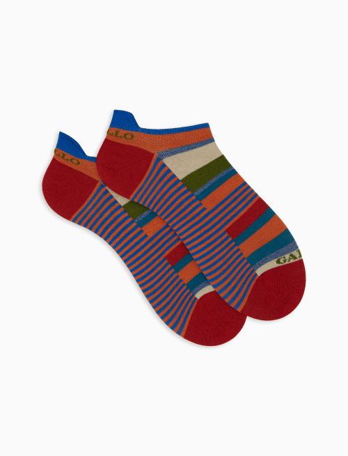 Men's orange cotton sneaker socks with multicoloured stripes and Windsor stripes - Fantasmini | Gallo 1927 - Official Online Shop
