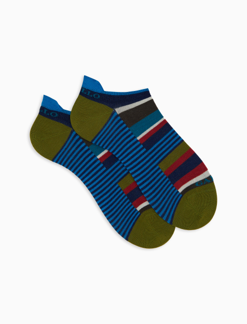 Men's blue cotton sneaker socks with multicoloured stripes and Windsor stripes - Fantasmini | Gallo 1927 - Official Online Shop