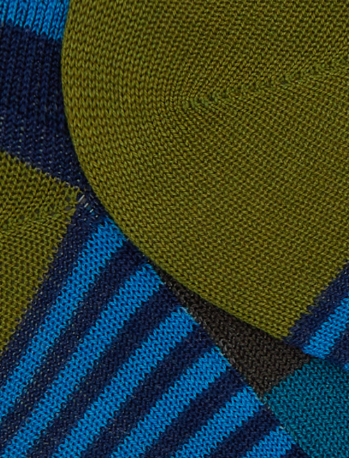 Men's blue cotton sneaker socks with multicoloured stripes and Windsor stripes - Fantasmini | Gallo 1927 - Official Online Shop