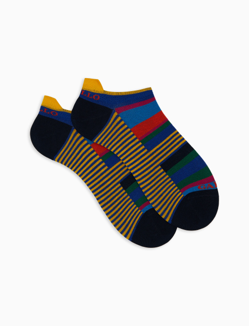 Women's yellow cotton sneaker socks with multicoloured stripes and Windsor stripes - Woman | Gallo 1927 - Official Online Shop