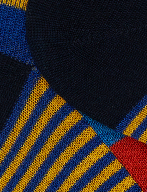 Women's yellow cotton sneaker socks with multicoloured stripes and Windsor stripes - Woman | Gallo 1927 - Official Online Shop