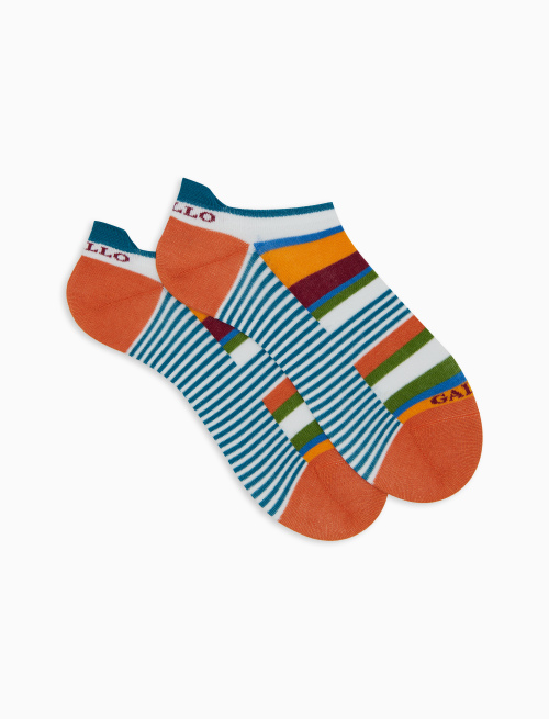 Women's white cotton sneaker socks with multicoloured stripes and Windsor stripes - Woman | Gallo 1927 - Official Online Shop