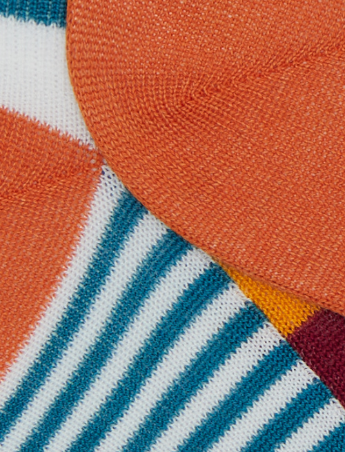 Women's white cotton sneaker socks with multicoloured stripes and Windsor stripes - Woman | Gallo 1927 - Official Online Shop