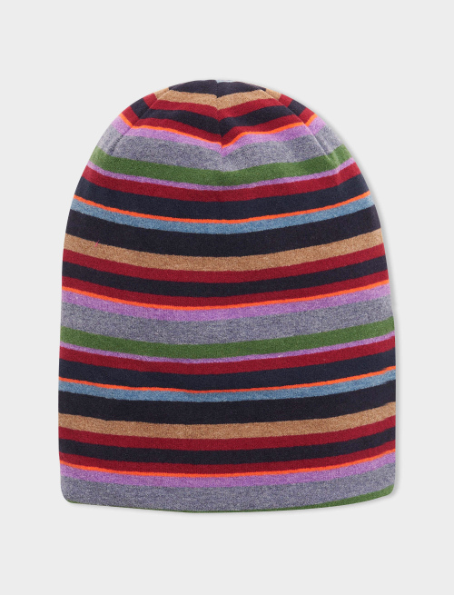 Kids' long blue reversible fleece beanie with multicoloured stripes - Accessories | Gallo 1927 - Official Online Shop