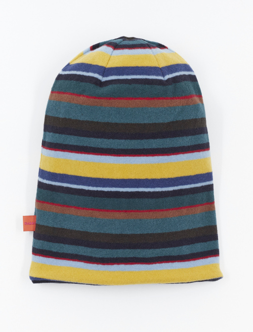 Kids' long lagoon blue reversible fleece beanie with multicoloured stripes - Accessories | Gallo 1927 - Official Online Shop