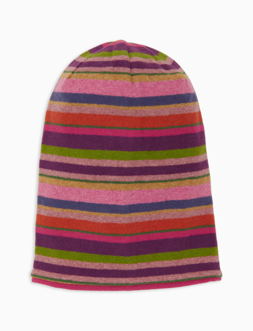 Kids' long purple reversible fleece beanie with multicoloured stripes - Black Friday Kids | Gallo 1927 - Official Online Shop